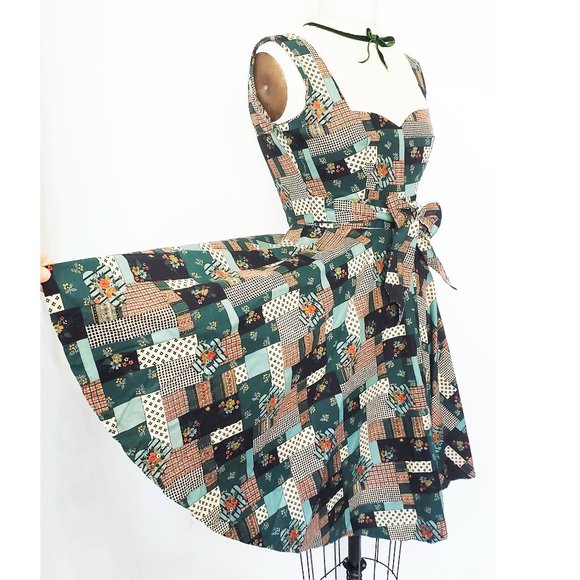 Vintage 50s /60s Womens Lolita Style Fit and Flare Patchwork Dress England